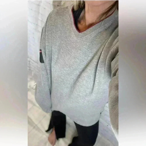 Quiksilver Y2k Mens Gray Long Sleeve Pullover V-Neck Sweater Zip Pockets size L - Picture 1 of 16